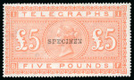 Stamp of Great Britain » Telegraphs 1877 £5 Orange, pl. 1, BF, fine OG, overprinted "SPECIMEN"