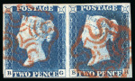 Stamp of Great Britain » 1840 2d Blue (ordered by plate number) 1840 2d. blue,  Pl. 1, BG-BH pair, good tolarge margins