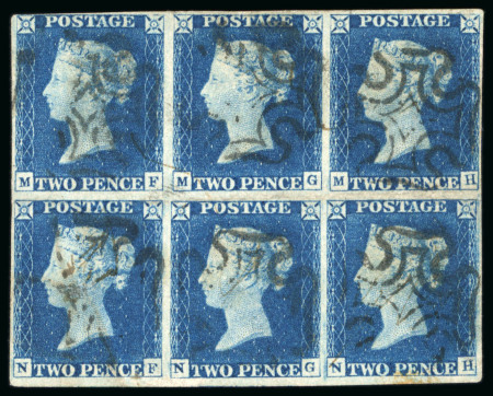 Stamp of Great Britain » 1840 2d Blue (ordered by plate number) 1840 2d. blue,  Pl. 1, MF-NH block of six, good to