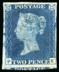 Stamp of Great Britain » 1840 2d Blue (ordered by plate number) 1840 2d. blue,  Pl. 2, PK, good to enormous margins