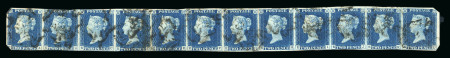 Stamp of Great Britain » 1840 2d Blue (ordered by plate number) 1840 2d. blue,  Pl. 2, EA-EL complete row of 12 with