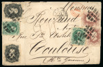 Stamp of Brazil » 1866-83 Dom Pedro » 1866 "Black Beard" Issue 1866, 200r black, two examples, 20r (2) & 100r (2) on cover to France