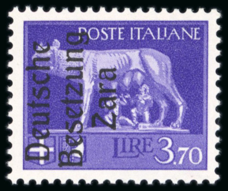 Stamp of Germany » German WWII Occupation Issues » Zara 1943, 3.70lit violet with ovpt. in type I, mint  with