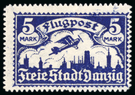 Stamp of Germany » Danzig 1921, Air mail issue 5m dark blue, wmkd. 2Y, mint