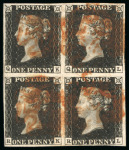 Stamp of Great Britain » 1840 1d Black and 1d Red plates 1a to 11 1840 1d. black, pl.4, QK-RL block of four, good to