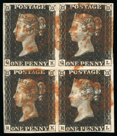 Stamp of Great Britain » 1840 1d Black and 1d Red plates 1a to 11 1840 1d. black, pl.4, QK-RL block of four, good to
