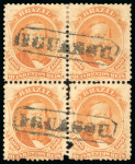 Stamp of Brazil » 1866-83 Dom Pedro » 1866 "Black Beard" Issue 1866, 500r orange, block of four, used at Iguassu