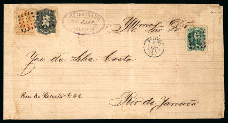 Stamp of Brazil » 1866-83 Dom Pedro » 1866 "Black Beard" Issue 1866, 500r orange, 1876 100r & 200r on large registered internal cover