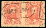 Stamp of Brazil » 1866-83 Dom Pedro » 1876 Roulette "Black Beard" Issue 1876, 10r vermilion, two pairs and one strip of three with different usages