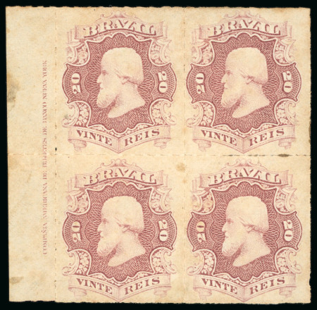 Stamp of Brazil » 1866-83 Dom Pedro » 1876 Roulette "Black Beard" Issue 1876, 20r brown lilac, mint block of four with original