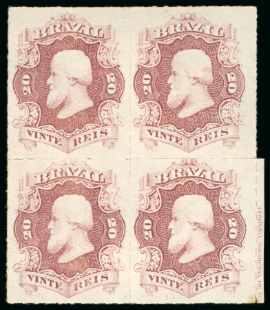 Stamp of Brazil » 1866-83 Dom Pedro » 1876 Roulette "Black Beard" Issue 1876, 20r brown lilac, block of four unused without