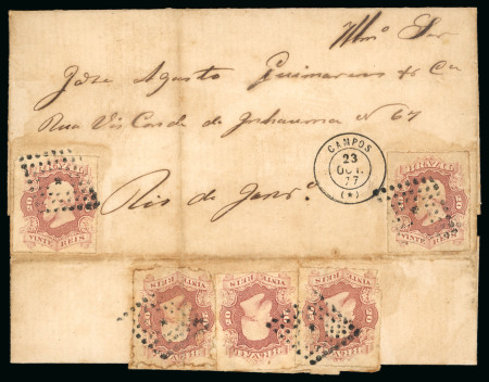 Stamp of Brazil » 1866-83 Dom Pedro » 1876 Roulette "Black Beard" Issue 1876, 20r brown lilac, five singles on internal cover
