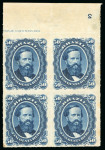Stamp of Brazil » 1866-83 Dom Pedro » 1876 Roulette "Black Beard" Issue 1876, 50r blue, the exceptional block of four with plate number