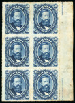 Stamp of Brazil » 1866-83 Dom Pedro » 1876 Roulette "Black Beard" Issue 1876, 50r blue on bluish paper, vertical block of six mint
