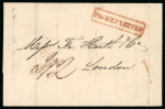 Stamp of Danish West Indies 1838 (Jan 1) Entire from St. Thomas to London, rated "2/2" with framed "PACKET LETTER" hs