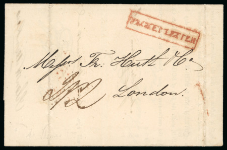 Stamp of Danish West Indies 1838 (Jan 1) Entire from St. Thomas to London, rated "2/2" with framed "PACKET LETTER" hs