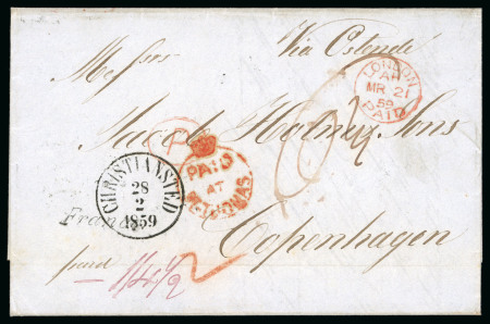 Stamp of Danish West Indies 1859 (Mar 1) wrapper from Christiansted, St. Croix, to Denmark