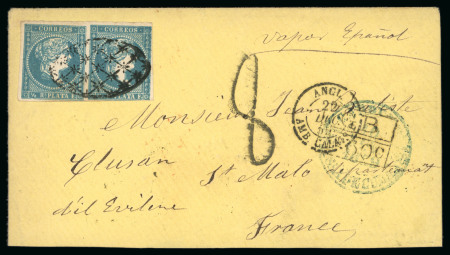 Stamp of Puerto Rico 1859 (Nov 10) Envelope to France with 1855-73 1/2rp blue-green, sent via Danish West Indies