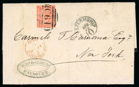 Stamp of Great Britain » British Post Offices Abroad » Porto Rico Puerto Rico: 1871 (Apr 7) mourning entire from Mayaguez to the USA with 1865-73 4d vermilion