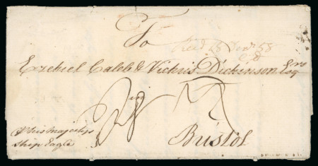 Stamp of Jamaica 1758 (Jul 12) entire from Jamaica to England, endorsed