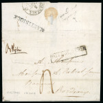 Stamp of St. Lucia 1838 entire from Castries to France, with "MARTINIQUE" hs, disinfected