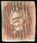 Stamp of Great Britain » 1841 1d Red 1841 1d red-brown pl.75 LK showing the "Union Jack" re-entry, used