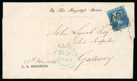 Stamp of Great Britain » 1841 2d Blue 1844 (May 25) OHMS wrapper sent to Galway with 1841 2d blue pl.3 tied by Dublin distinctive MC