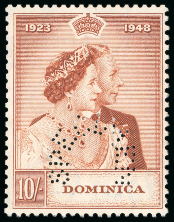 Stamp of Dominica 1948 KGVI Royal Silver Wedding 10s with "SPECIMEN" perfin