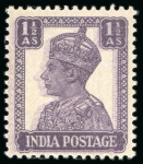Stamp of India » 1855-1946 De La Rue and later Crown Colony Issues 1940-43, 1 1/2a dull violet, litho printing, with variety double printing caused by blanket offset