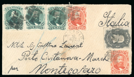 Stamp of Brazil » 1866-83 Dom Pedro » 1876 Roulette "Black Beard" Issue 1876, 100r green, type IV, die III, block of four, "chapa enferrujada" used