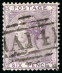 Stamp of Trinidad and Tobago » Tobago 1858-60 GB 6d lilac with superb strike of the "A14" numeral
