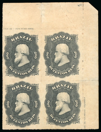 Stamp of Brazil » 1866-83 Dom Pedro » 1876 Roulette "Black Beard" Issue 1876, 200r black, block of four from the top right corner of the sheet unused