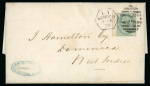 Stamp of Great Britain » 1855-1900 Surface Printed » 1873-80 Large Coloured Corner Letters 1878 (Feb 1) entire from London to Dominica with 1873-80 1s wing marginal