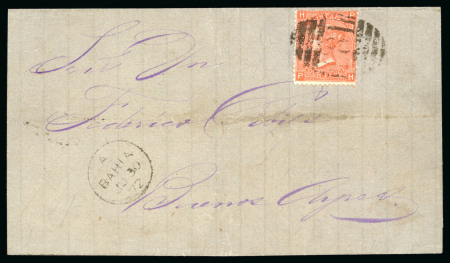 Stamp of Great Britain » British Post Offices Abroad Brazil: 1872 (Jun 39) wrapper from Bahia to Buenos Aires with 1865-73 4d vermilion pl.12 tied by "C81" numeral