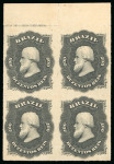 Stamp of Brazil » 1866-83 Dom Pedro » 1876 Roulette "Black Beard" Issue 1876, 200r black, block of four from the top of the sheet, unused without gum, Spanish legend