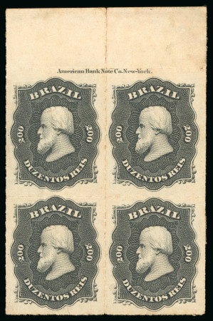 Stamp of Brazil » 1866-83 Dom Pedro » 1876 Roulette "Black Beard" Issue 1876, 200r black, a mint block of four with sheet margin and o.g.