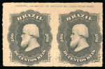 Stamp of Brazil » 1866-83 Dom Pedro » 1876 Roulette "Black Beard" Issue 1876, 200r black, pair unused without gum, exhibiting ABN imprint