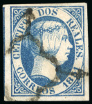 Stamp of Spain Spain - 1851 2r blue error of colour, a group of four