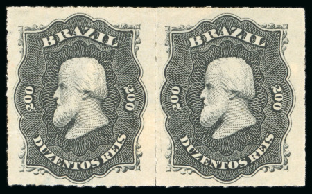 Stamp of Brazil » 1866-83 Dom Pedro » 1876 Roulette "Black Beard" Issue 1876, 200r black, two pairs unused, of which one rarely