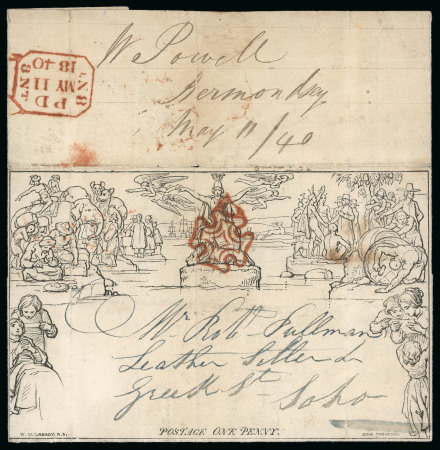 Stamp of Great Britain » 1840 Mulreadys & Caricatures 1840 (May 11) 1d Mulready lettersheet, stereo A64, sent locally in London,