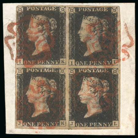 Stamp of Great Britain » 1840 1d Black and 1d Red plates 1a to 11 Forgery: 1840 1d black IK/KL forgery in block of four