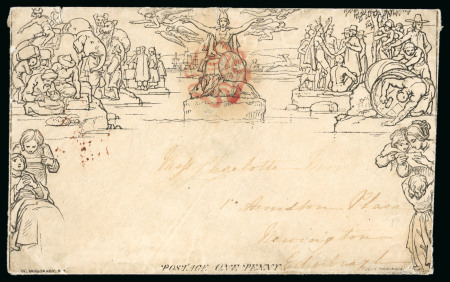 Stamp of Great Britain » 1840 Mulreadys & Caricatures 1840 1d Mulready envelope cancelled with a fine strike of the very rare ruby Maltese cross of Aberdeen