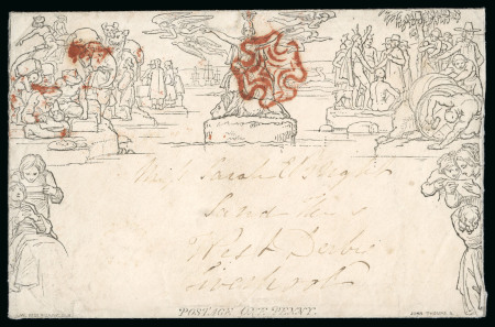 Stamp of Great Britain » 1840 Mulreadys & Caricatures 1840 (May 22) 1d Mulready envelope, stereo A167, sent from Bristol to Liverpool
