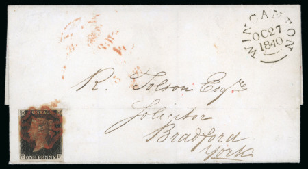 Stamp of Great Britain » 1840 1d Black and 1d Red plates 1a to 11 1840 (Oct 27) wrapper from Wincanton to Bradford with 1840 1d black pl.8