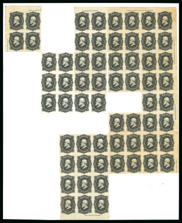 Stamp of Brazil » 1866-83 Dom Pedro » 1876 Roulette "Black Beard" Issue 1876, 200r black, the incredible reconstruction of 62 imperforate plate proofs in multiples