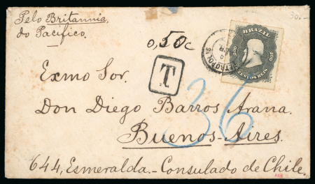 Stamp of Brazil » 1866-83 Dom Pedro » 1876 Roulette "Black Beard" Issue 1876, 200r black, tied by "Petropolis" French-type cds on cover