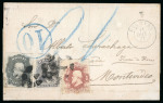 Stamp of Brazil » 1866-83 Dom Pedro » 1876 Roulette "Black Beard" Issue 1876, 200r black, in combination with perf. 1866 20r & 80r on cover to Uruguay