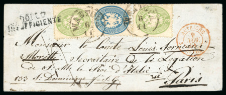 Stamp of Italian States » Lombardy Venetia 1864 (Nov 6) envelope from Mantua to France, with 1863 3s perf.14 (2) and 10s perf. 9 1/2 