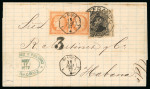Stamp of Mexico 1877 (May 17) entire from Veracruz to Cuba with 1874-80 10c black and French 40c pair