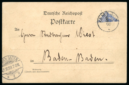 Stamp of Germany » German Colonies » Cameroon 1898, Germany 20pf blue bisected tied "Kamerun 3.10.98"